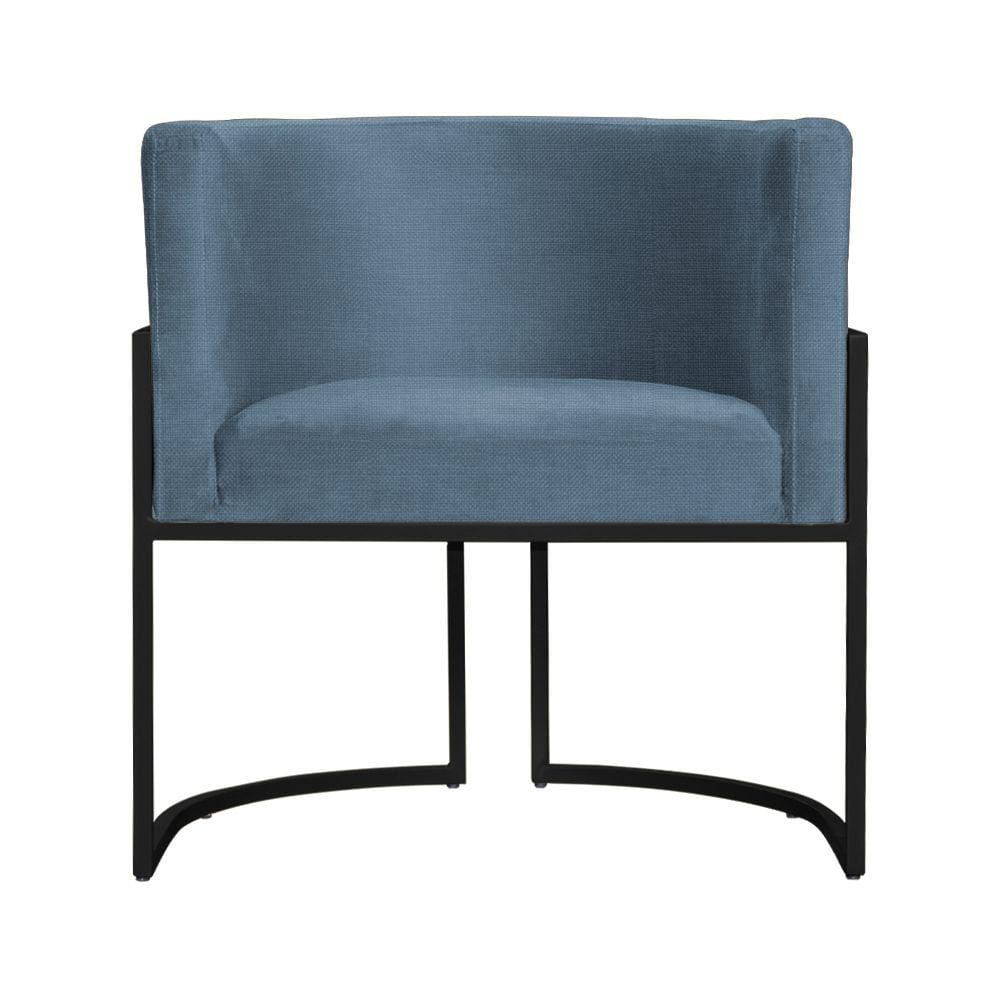 Poltrona Decorativa Luana Linho Azul Marinho Base Preta Mz Decor