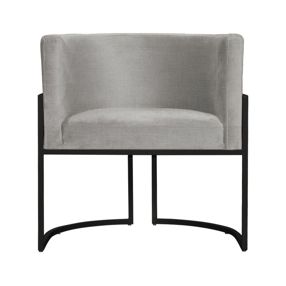 Poltrona Decorativa Luana Linho Bege Base Preta Mz Decor