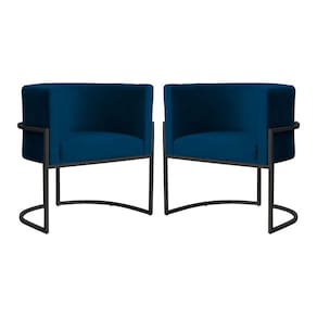 Kit 2 Poltronas Decorativa Luana Veludo Azul Marinho Base Preta Mz Decor