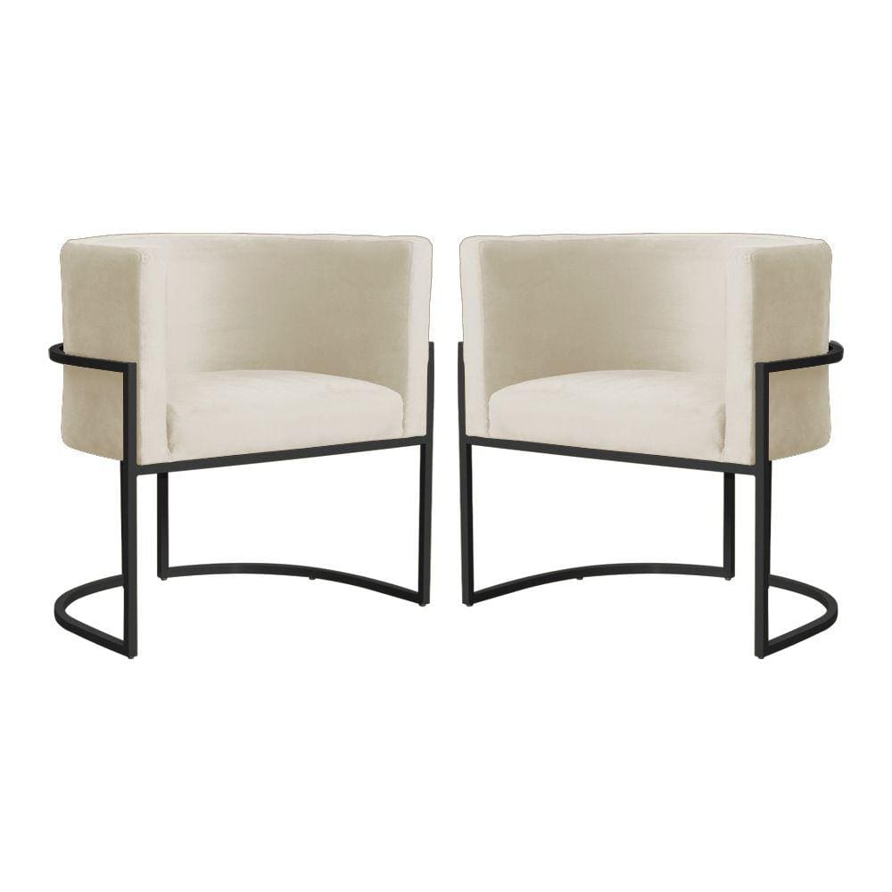 Kit 2 Poltronas Decorativa Luana Veludo Bege Base Preta Mz Decor