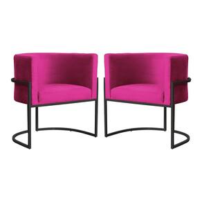 Kit 2 Poltronas Decorativa Luana Veludo Rosa Pink Base Preta Mz Decor