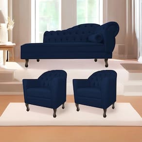 Kit Diva 140Cm Lado Esquerdo E 02 Poltronas Julia Suede - Doce Sonho Móveis Azul Marinho