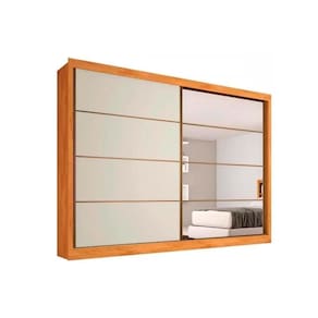Guarda Roupa 2 Portas De Correr E 6 Gavetas C- 1 Espelho Sevilha Peroba-Off White-Peroba - Europa