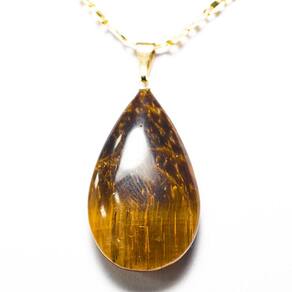Colar Gota Olho de Tigre Pedra Natural Montagem Pino Dourado