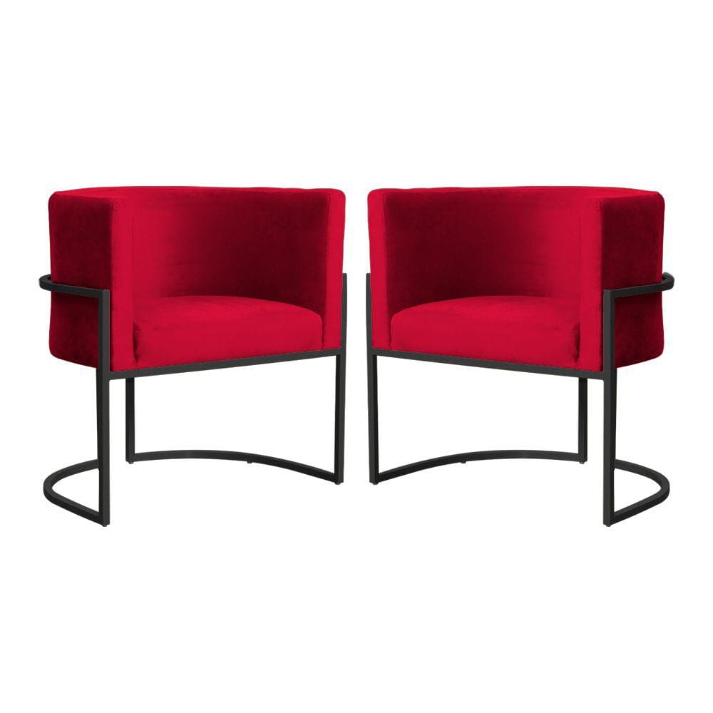 Kit 2 Poltronas Decorativa Luana Veludo Vermelho Base Preta Mz Decor