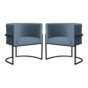 Kit 2 Poltronas Decorativa Luana Linho Azul Marinho Base Preta Mz Decor