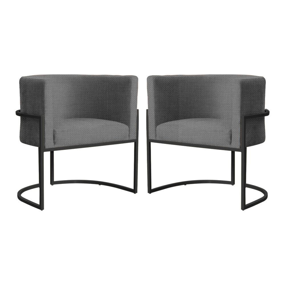 Kit 2 Poltronas Decorativa Luana Linho Cinza Base Preta Mz Decor