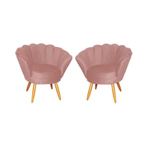 Kit 2 Poltronas Decorativa Pétala Veludo Rosa Pés Madeira Mz Decor