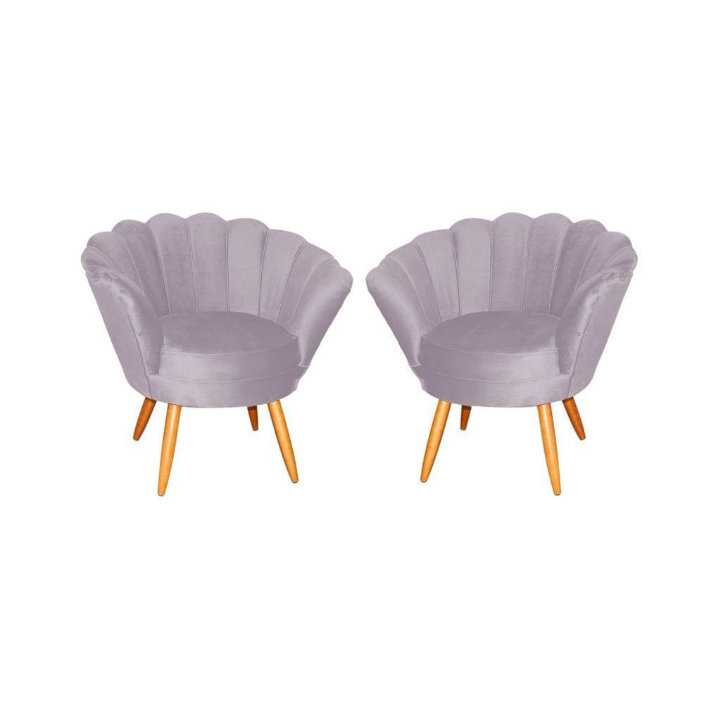 Kit 2 Poltronas Decorativa Pétala Veludo Rosê Pés Madeira Mz Decor
