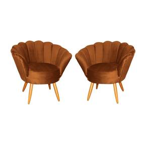 Kit 2 Poltronas Decorativa Pétala Veludo Terracota Pés Madeira Mz Decor