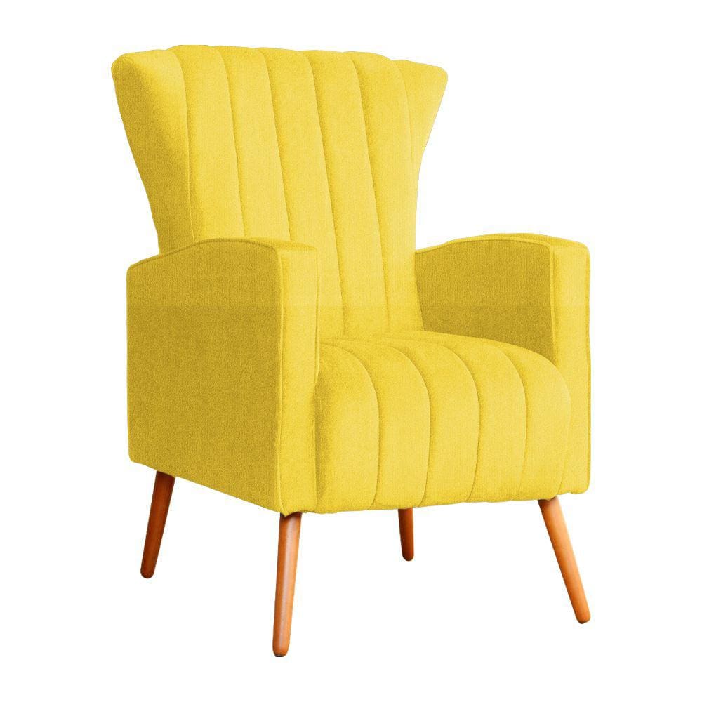 Poltrona Decorativa Melinda Suede Amarelo Pés Madeira Mz Decor