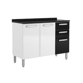 Gabinete De Cozinha Modulado Balcão Evidence 7124 3 Portas E 2 Gavetas C/tampo Branco/preto