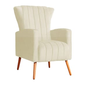 Poltrona Decorativa Melinda Suede Marfim Pés Madeira Mz Decor