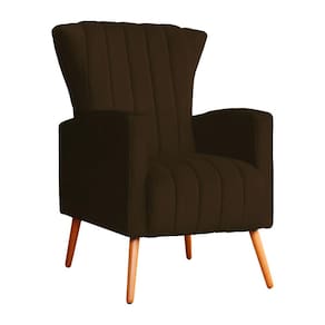 Poltrona Decorativa Melinda Suede Marrom Pés Madeira Mz Decor