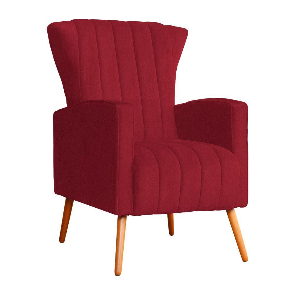 Poltrona Decorativa Melinda Suede Vermelho Pés Madeira Mz Decor
