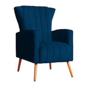 Poltrona Decorativa Melinda Veludo Azul Marinho Pés Madeira Mz Decor