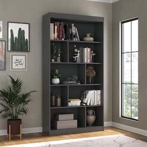 Estante para Livros 4 Prateleiras 9 Nichos Home Office Espresso Móveis Grafite