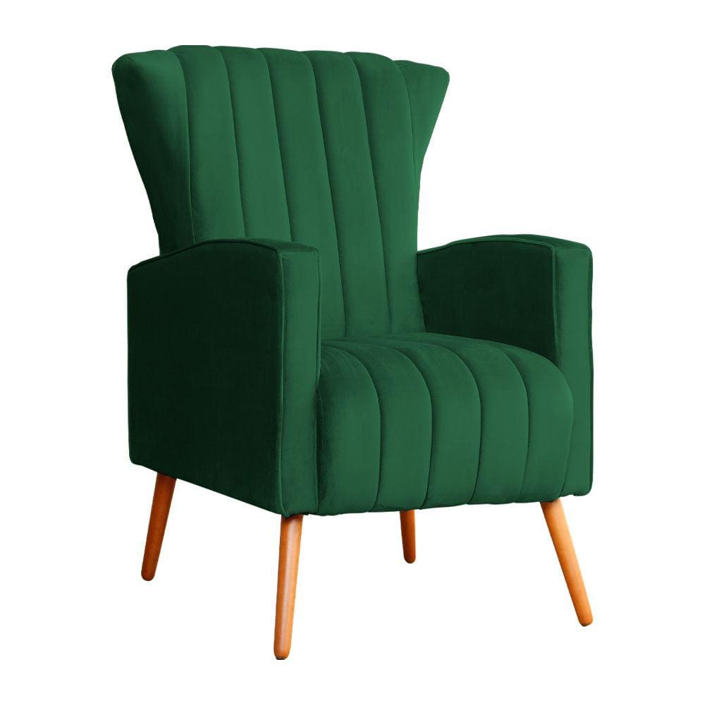 Poltrona Decorativa Melinda Veludo Verde Pés Madeira Mz Decor