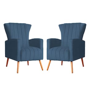 Kit 2 Poltronas Decorativa Melinda Suede Azul Royal Pés Madeira Mz Decor