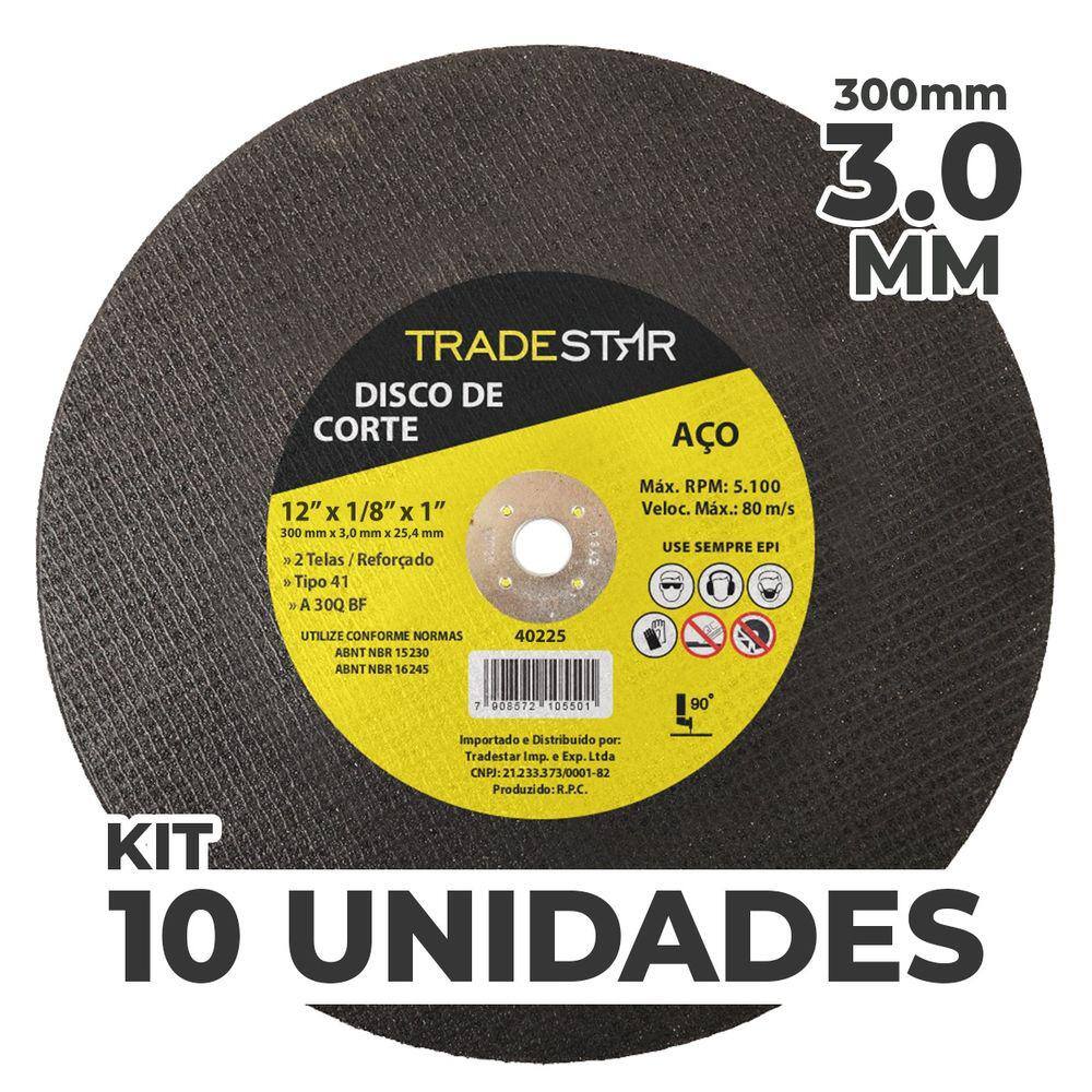 Kit c/ 10 Disco de Corte Metal 12” 300x3,0 mm Furo 25,04 mm