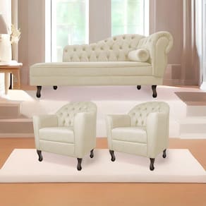 Kit Diva Recamier Diana 140cm Lado Esquerdo e 02 Poltronas Julia Suede Bege
