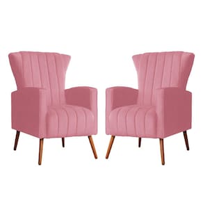 Kit 2 Poltronas Decorativa Melinda Suede Rosa Pés Madeira Mz Decor