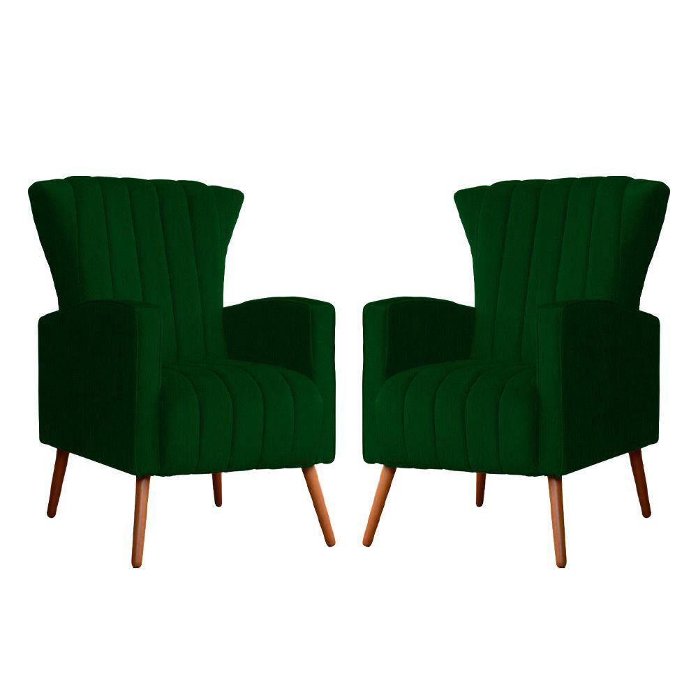 Kit 2 Poltronas Decorativa Melinda Suede Verde Pés Madeira Mz Decor