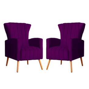 Kit 2 Poltronas Decorativa Melinda Veludo Roxo Pés Madeira Mz Decor