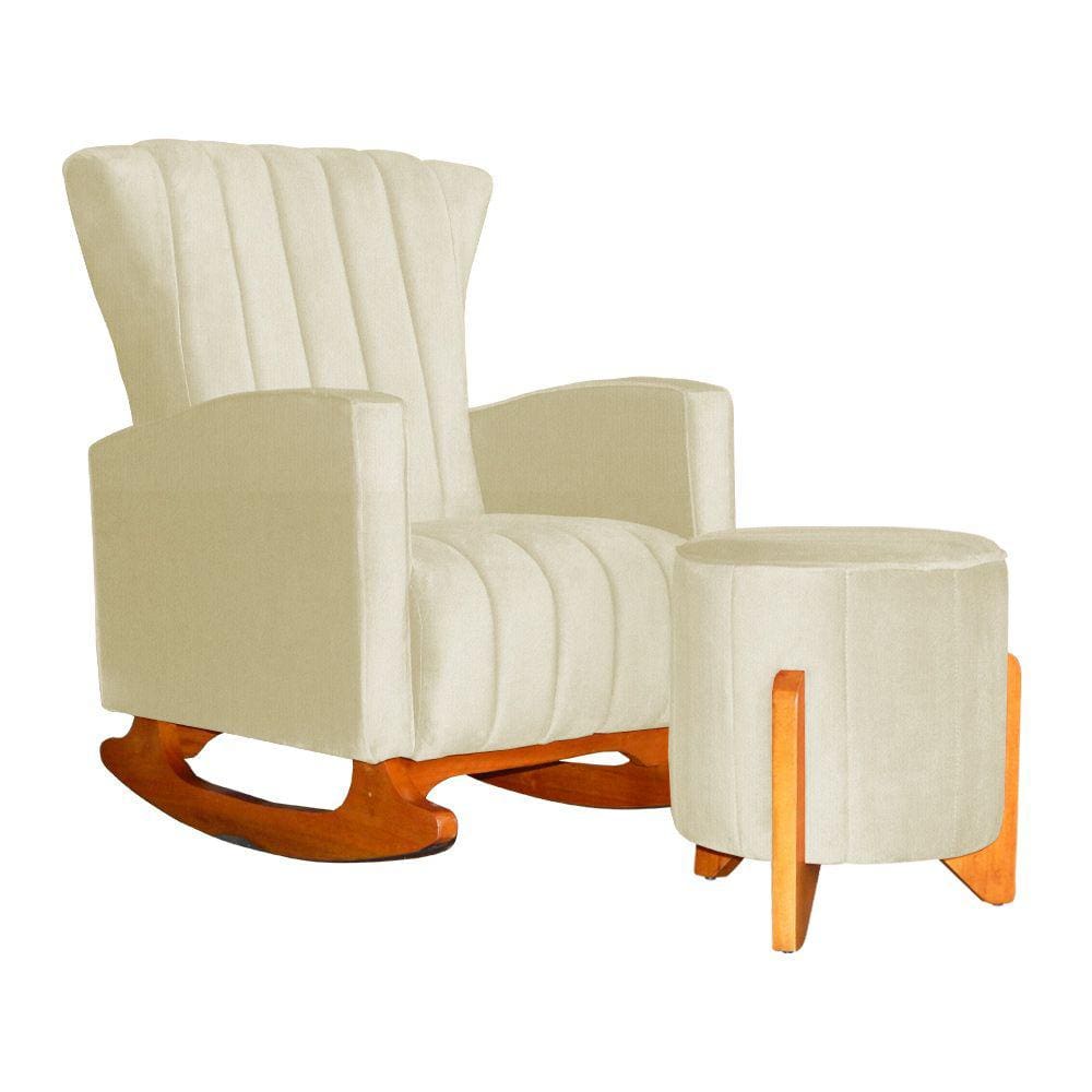 Poltrona Com Balanço E Puff Melinda Suede Marfim Mz Decor