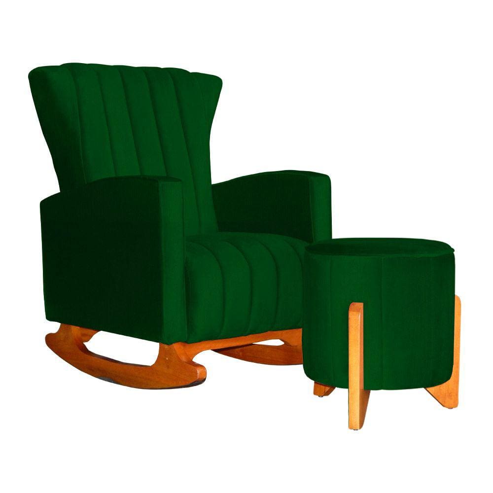 Poltrona Com Balanço E Puff Melinda Suede Verde Mz Decor