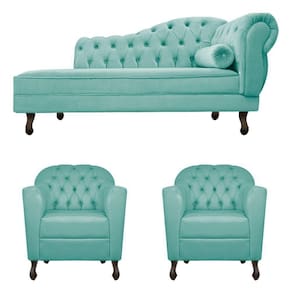 Kit Diva Recamier Diana 140cm Lado Esquerdo e 02 Poltronas Julia Suede Azul Tiffany