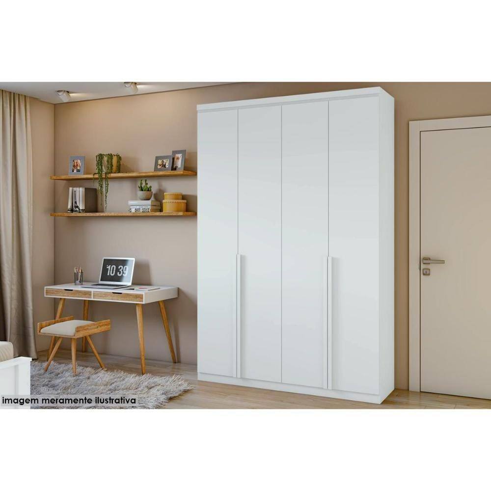 Guarda Roupa 4 Portas E 2 Gavetas C- Pés Alonzo Branco - Lopas