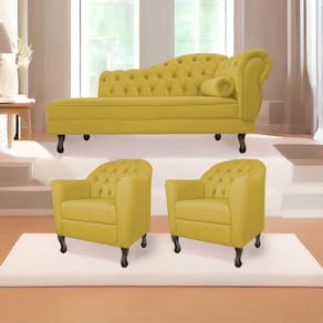 Kit Diva Recamier Diana 130Cm Lado Esquerdo E 02 Poltronas Julia Suede - Doce Sonho Móveis Amarelo
