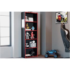 Estante De Livros Mb 1022 C/ 5 Nichos Preto/vermelho - Movelbento