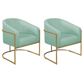 Kit 02 Poltronas Decorativas Luiza Base De Ferro Dourado Suede - Doce Sonho Móveis Azul Tiffany