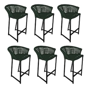 Kit 6 Banquetas Reis Em Corda Náutica E Base Em Alumínio Preta Para área Gourmet Verde Musgo Verde