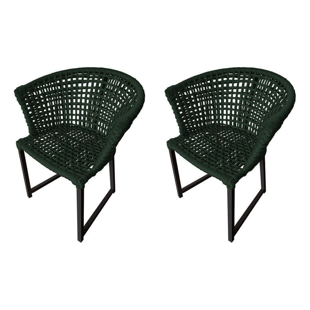 Kit 2 Cadeiras Salinas Corda Náutica Base Em Alumínio Preto-verde Musgo - Cor: Verde