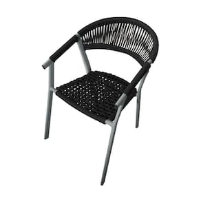 Cadeira Decorativa Joana Em Corda Náutica E Base Em Alumínio Cinza/preta - Cor: Preto