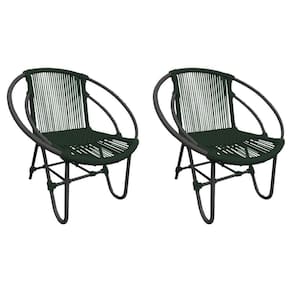 Kit 2 Cadeiras Decorativa Julia Em Corda Náutica E Base Em Alumínio Preta- Verde Musgo - Cor: Verde
