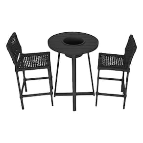 Conjunto Bistrô Champanheira Tampo Ripado E 2 Banquetas França Corda Náutica Preta - Cor: Preto