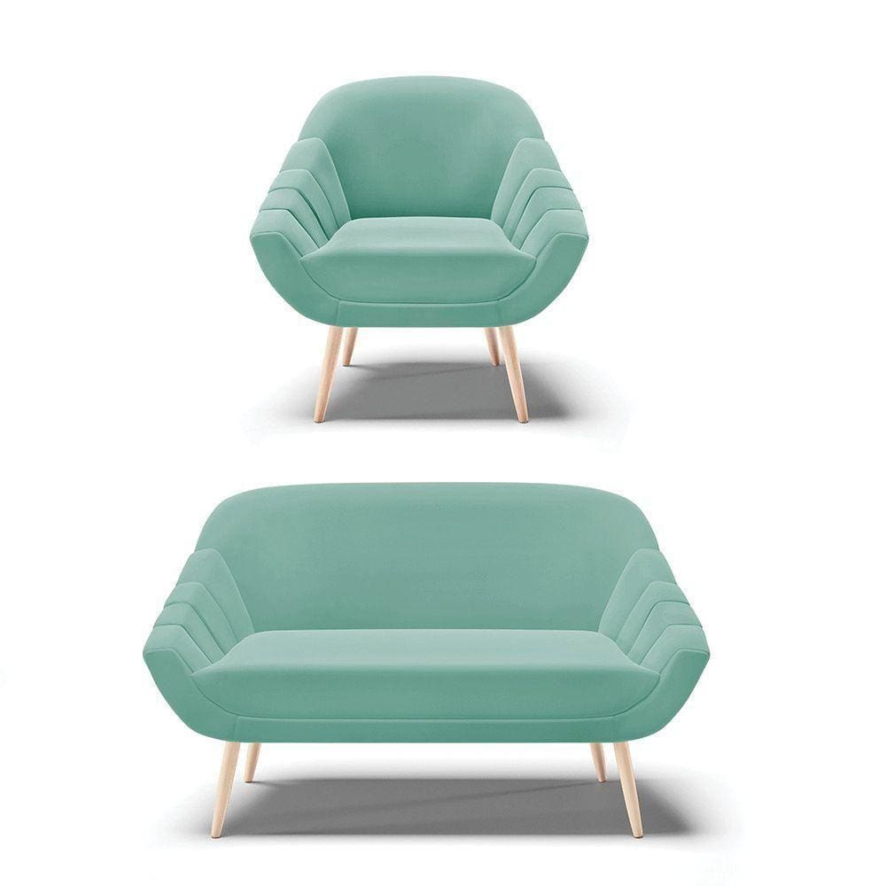 Kit 01 Namoradeira E 01 Poltrona Suede Azul Turquesa