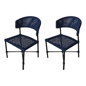 Kit 2 Cadeiras Hortz Corda Náutica Base Em Alumínio Preto-azul Marinho - Cor: Azul