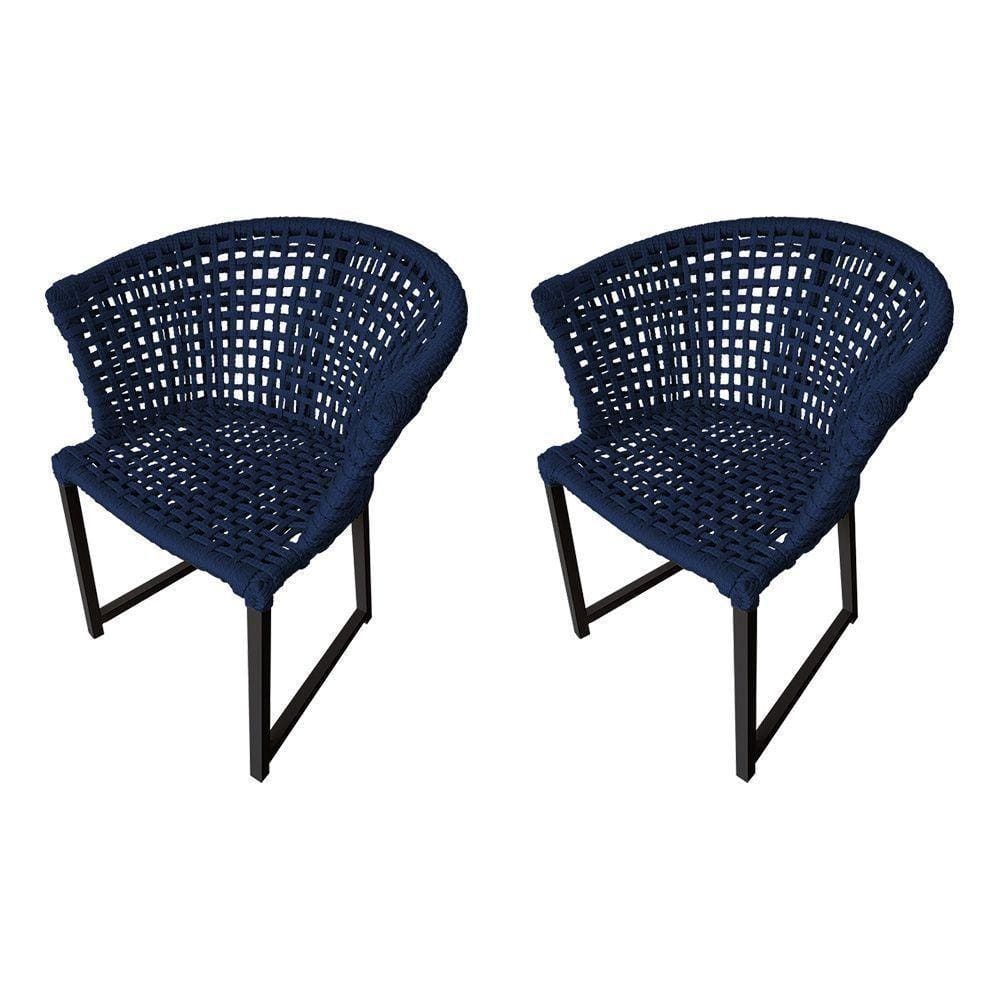 Kit 2 Cadeiras Salinas Corda Náutica Base Em Alumínio Preto-azul Marinho - Cor: Azul