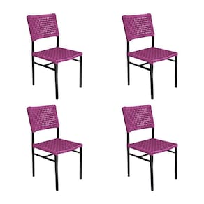 Kit 4 Cadeiras França Corda Náutica Base Em Alumínio Preto-rosa - Cor: Rosa