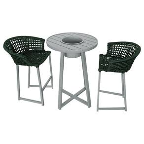 Conjunto Bistrô Champanheira Cinza Tampo Ripado E 2 Banquetas Reis Corda Náutica Verde Musgo Verde