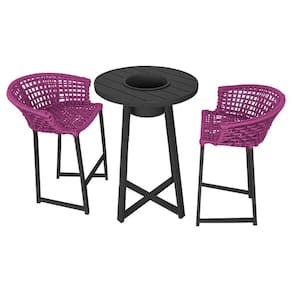 Conjunto Bistrô Champanheira Tampo Ripado E 2 Banquetas Reis Corda Náutica Rosa - Cor: Rosa