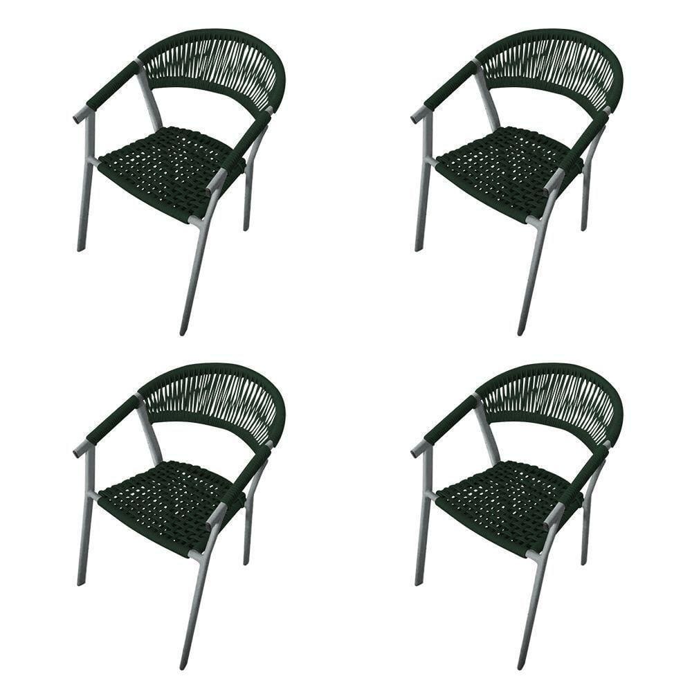 Kit 4 Cadeiras Decorativa Joana Em Corda Náutica E Base Em Alumínio Cinza -verde Musgo - Cor: Verde