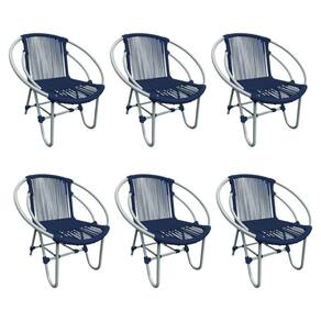 Kit 6 Cadeiras Decorativa Julia Em Corda Náutica E Base Em Alumínio Cinza- Azul Marinho - Cor: Azul