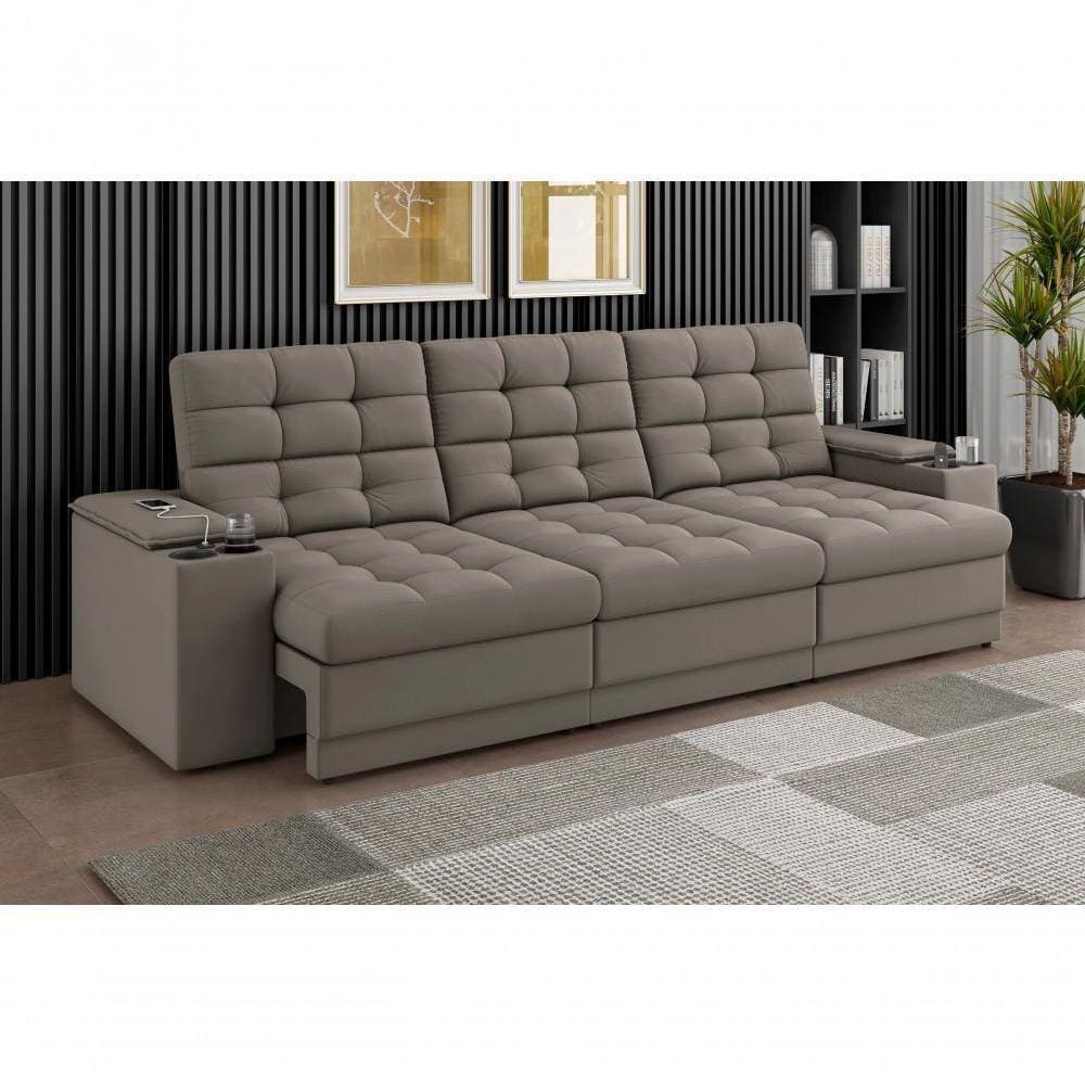 Sofá Confort Premium 2,30m Assento Retrátil/reclinável Usb Suede Capuccino - Xflex Sofas