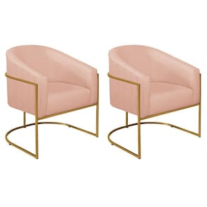 Kit 02 Poltronas Decorativas Luiza Base De Ferro Dourado Suede - Doce Sonho Móveis Rosê